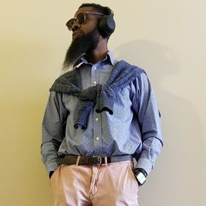 Men's Dress Shirt Blue Roundtree & Yorke Sm